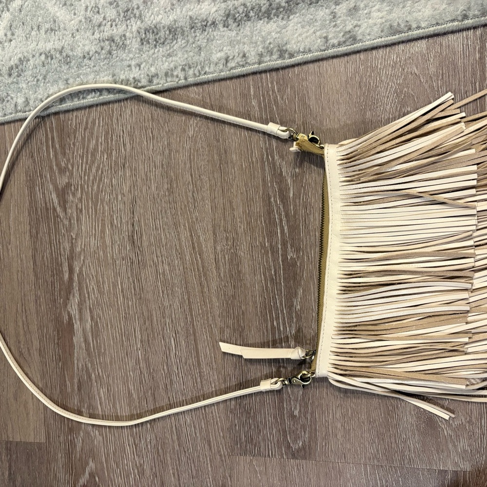 Fringed Crossbody Bag in Light Beige